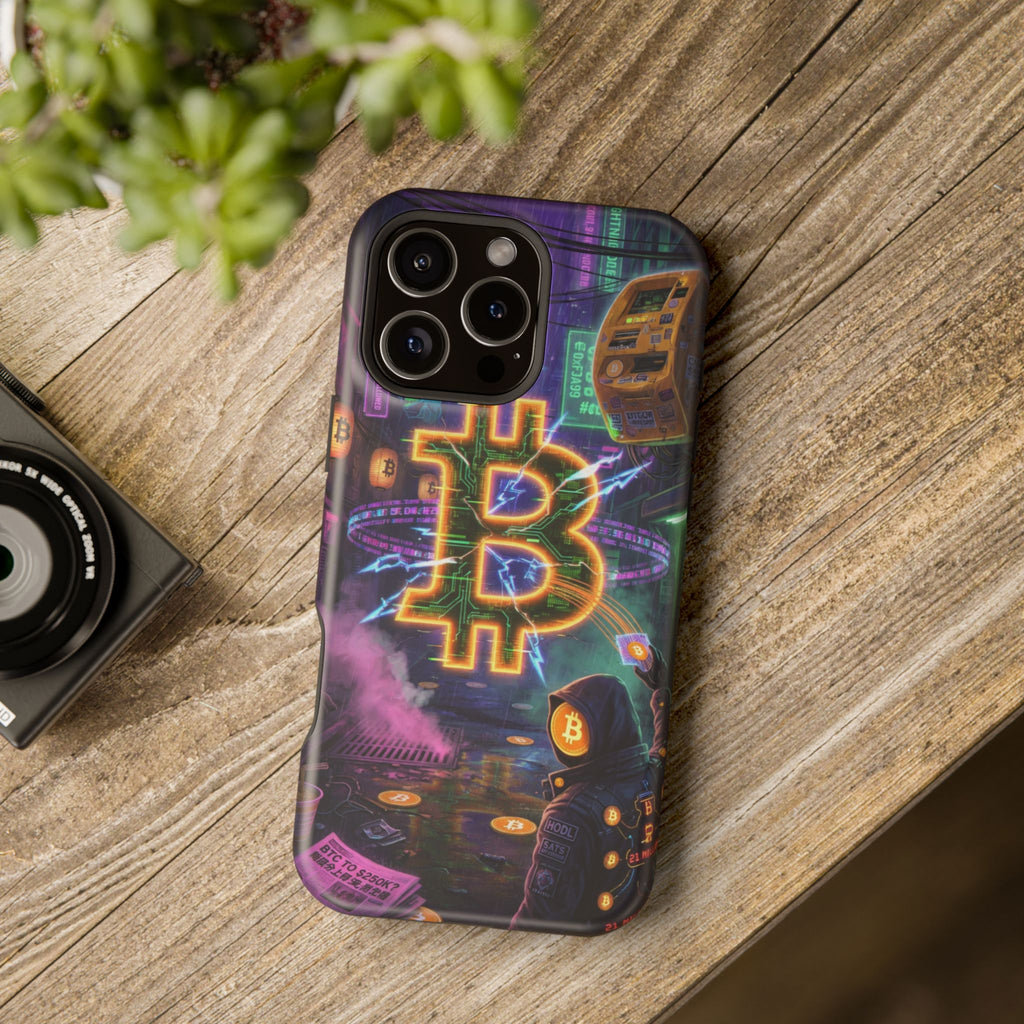 Bitcoin Cyberpunk Phone Case (Breaking Free in the Rain) — Magnetic Impact-Resistant
