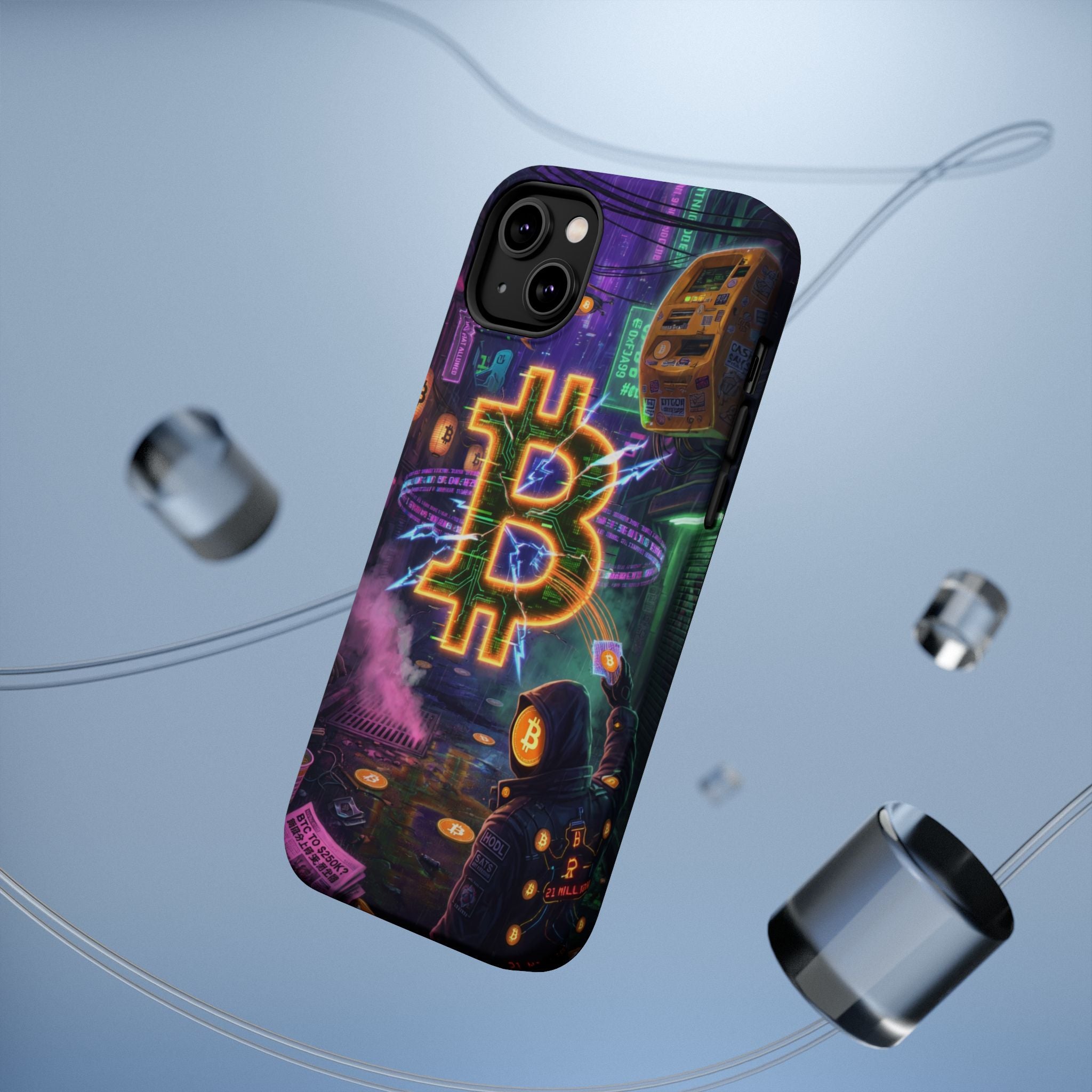 Bitcoin Cyberpunk Phone Case (Breaking Free in the Rain) — Magnetic Impact-Resistant