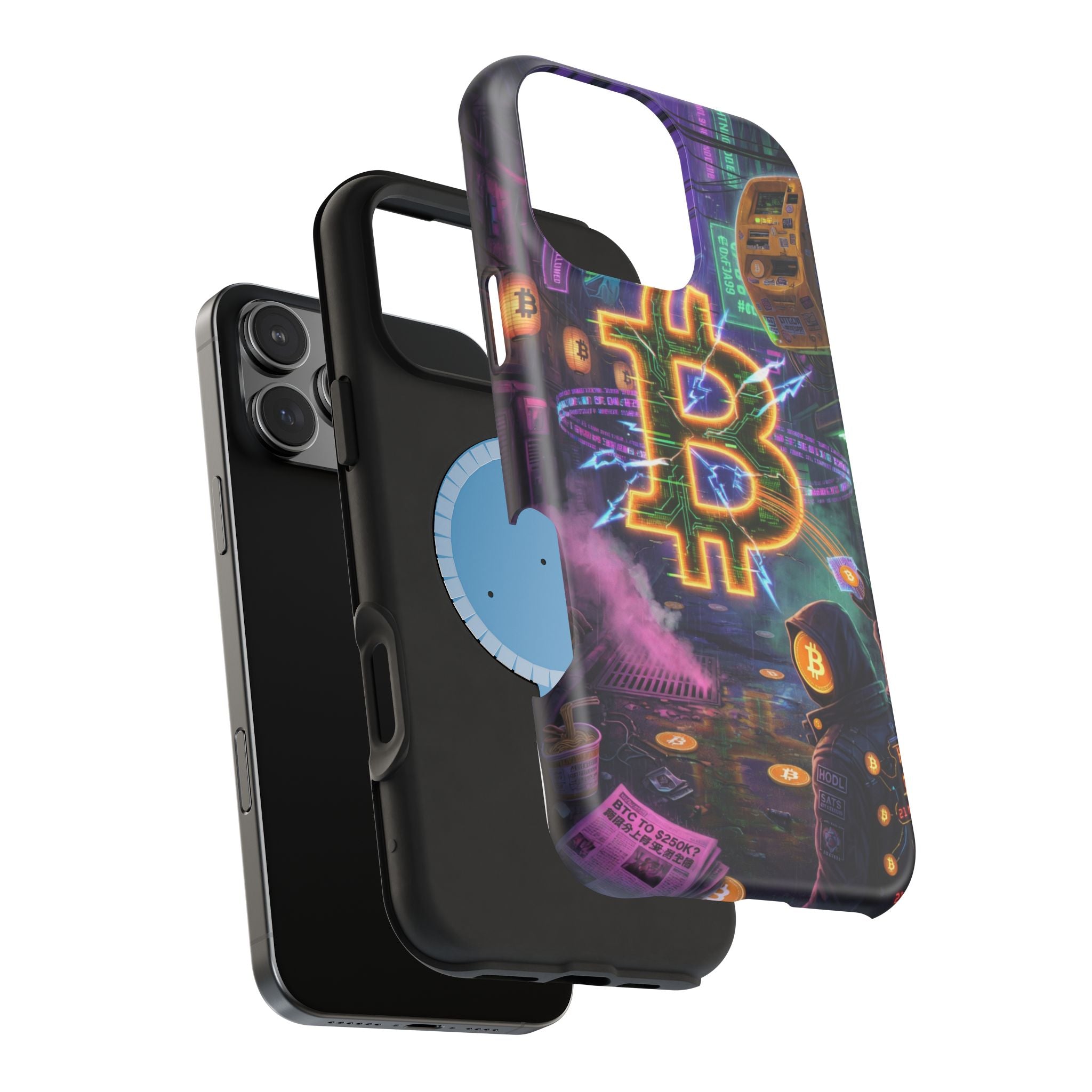 Bitcoin Cyberpunk Phone Case (Breaking Free in the Rain) — Magnetic Impact-Resistant